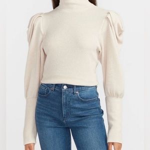 New, Cream Express Ribbed Puff Sleeve Mock Neck Top- Size M